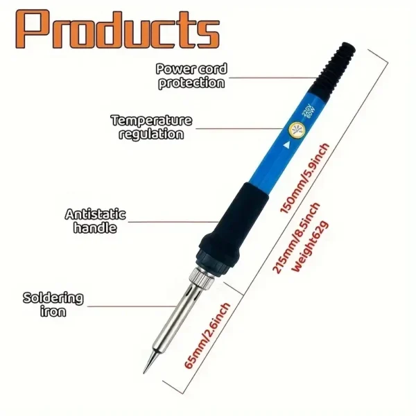 Паяльник 60 Вт із регульованою температурою 300-450 °C, паяльними насадками та інструментами для спаювання - Зображення 2