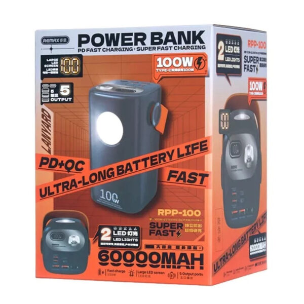 Потужний повербанк 60000mAh 100W Remax 2xType-C/3xUSB з ліхтарем - Зображення 10