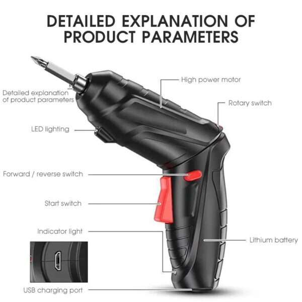 Електричний шурупокрут-дриль із вбудованим акумулятором і USB зарядкою - Зображення 2